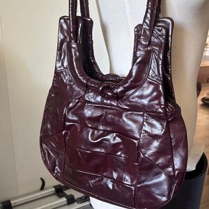 Quilted Patchwork Wine Leather Shoulder Bag